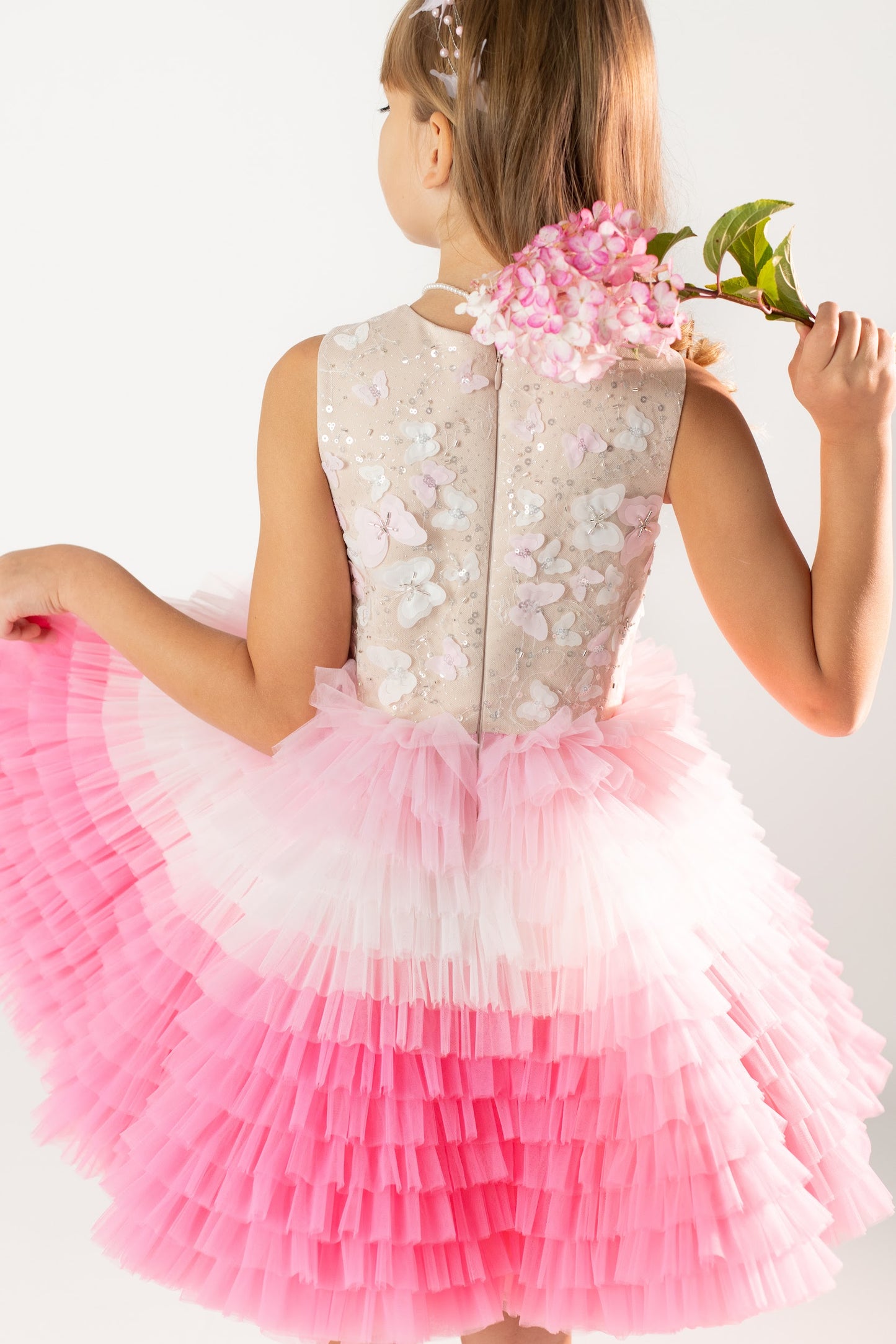 Roza kupla tilla svetku kleita meitenei  ar kokvilnas oderi 128. izmers Bazilio.lv premium kolekcija