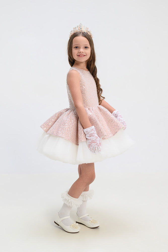 Grezna svētku kleita meitenei, gaiša, balta kleita, ar spīdumiem, bazilio kleita, svinīga kleita meitenei