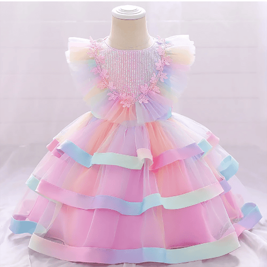 Kupla svētku kleitiņa maigās varavīksnes krāsās - Bazilio