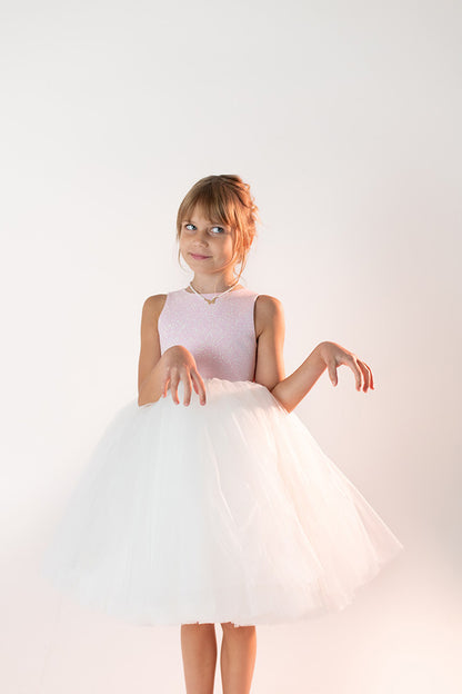 Eleganta kleita meitenei, kleita Ziemassvētkiem meitenei, svinīga kleita meitenei dzimšanas diena, balta roza  kupla kleita bērnam, 