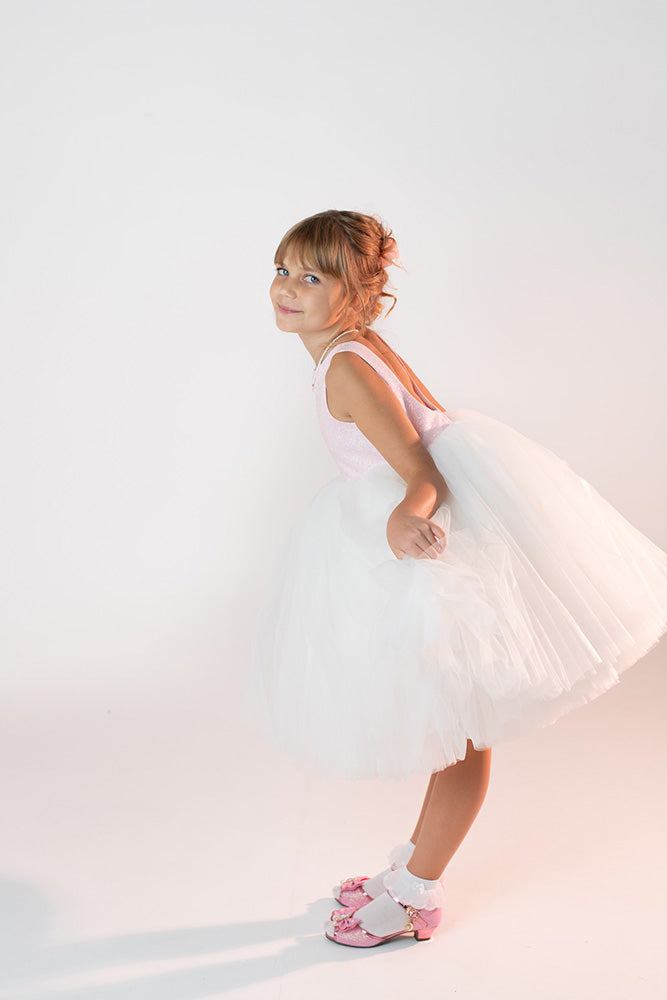 Premium svētku kleita meitenei balti rozā