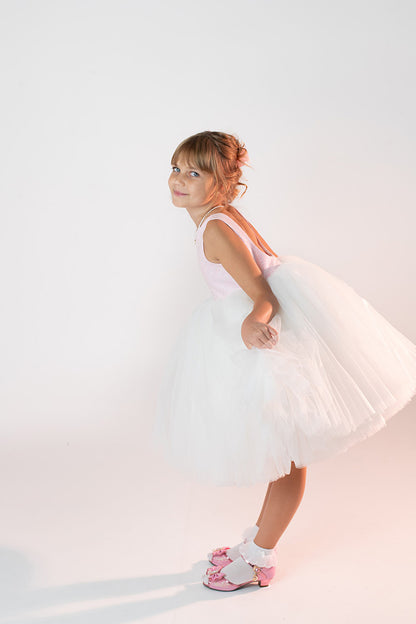 Premium svētku kleita meitenei balti rozā