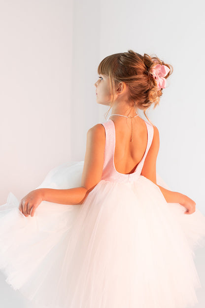 Premium svētku kleita meitenei balti rozā