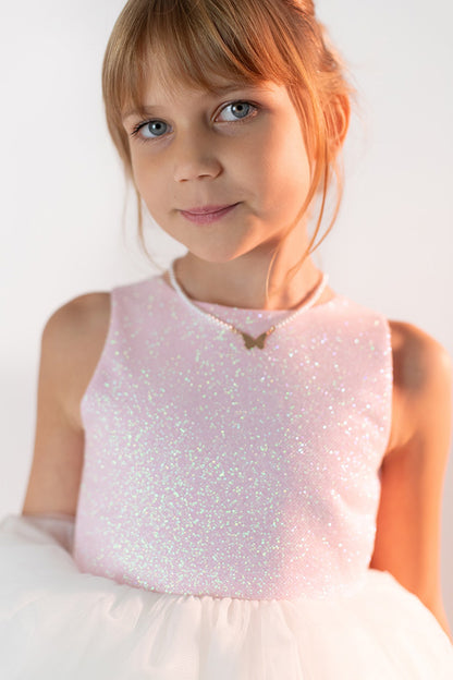 Premium svētku kleita meitenei balti rozā