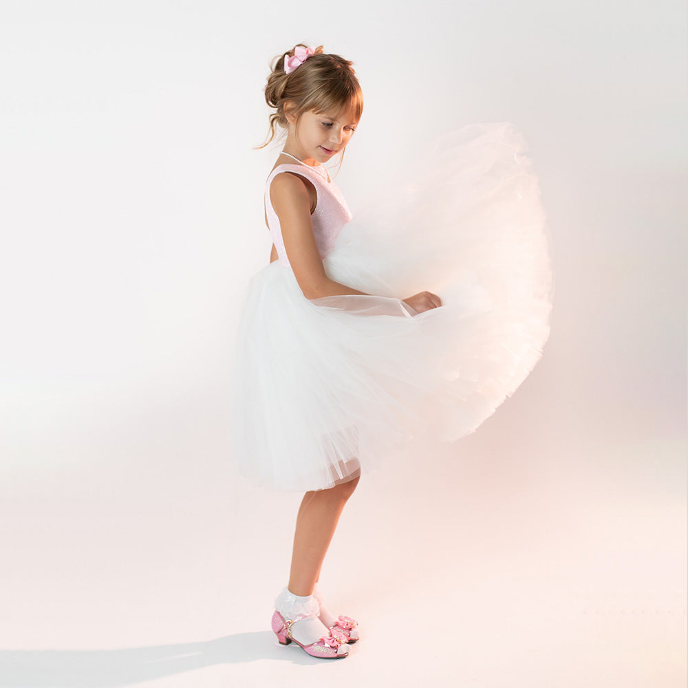 Premium svētku kleita meitenei balti rozā