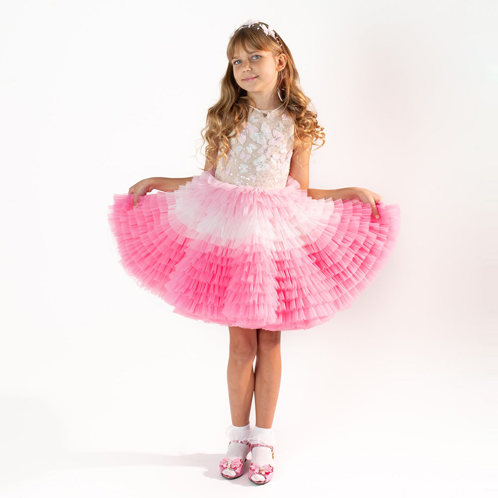 Roza kupla tilla svetku kleita meitenei  ar kokvilnas oderi 128. izmers Bazilio.lv premium kolekcija
