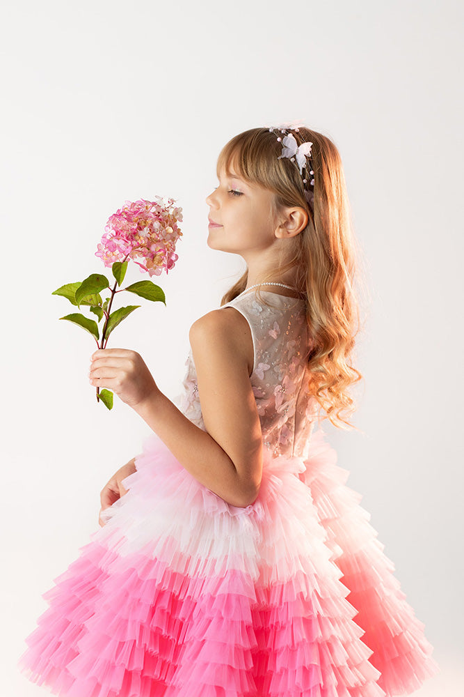 Roza kupla tilla svetku kleita meitenei  ar kokvilnas oderi 128. izmers Bazilio.lv premium kolekcija