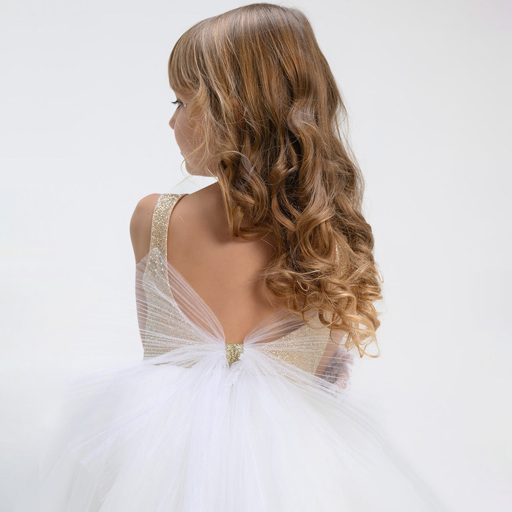 Balta, zelta tilla kleita meitenei, kupla kleita, kleita svētkiem meitenei, svinīga zelta kleita