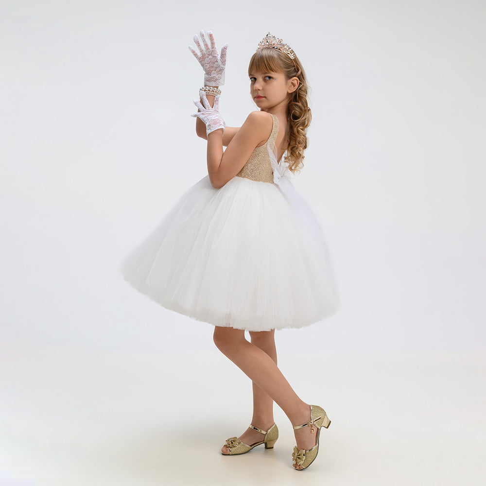 Balta, zelta tilla kleita meitenei, kupla kleita, kleita svētkiem meitenei, svinīga zelta kleita