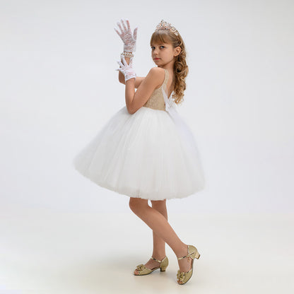 Balta, zelta tilla kleita meitenei, kupla kleita, kleita svētkiem meitenei, svinīga zelta kleita