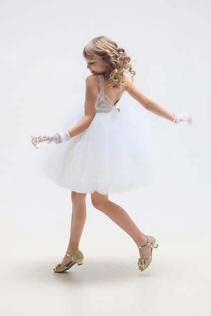 Balta, zelta tilla kleita meitenei, kupla kleita, kleita svētkiem meitenei, svinīga zelta kleita