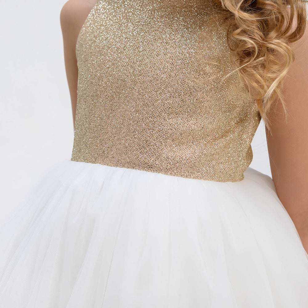 Balta, zelta tilla kleita meitenei, kupla kleita, kleita svētkiem meitenei, svinīga zelta kleita