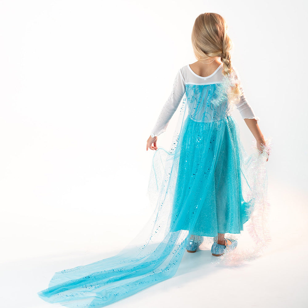 Zila bērnu ballīšu kleita ar kristāla pērlītēm un tilla audumu