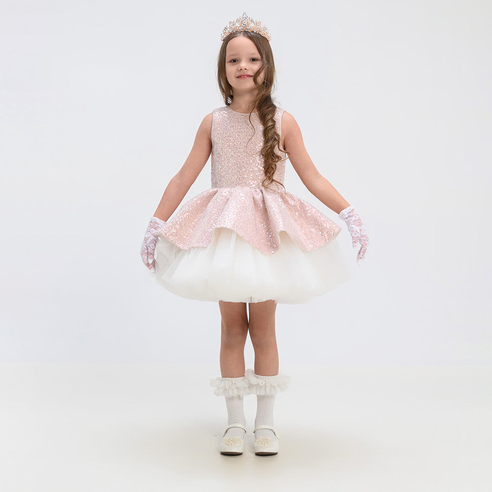 Grezna svētku kleita meitenei, gaiša, balta kleita, ar spīdumiem, bazilio kleita, svinīga kleita meitenei