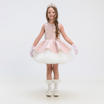 Grezna svētku kleita meitenei, gaiša, balta kleita, ar spīdumiem, bazilio kleita, svinīga kleita meitenei