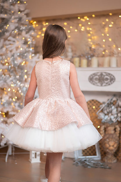 Grezna svētku kleita meitenei, gaiša, balta kleita, ar spīdumiem, bazilio kleita, svinīga kleita meitenei