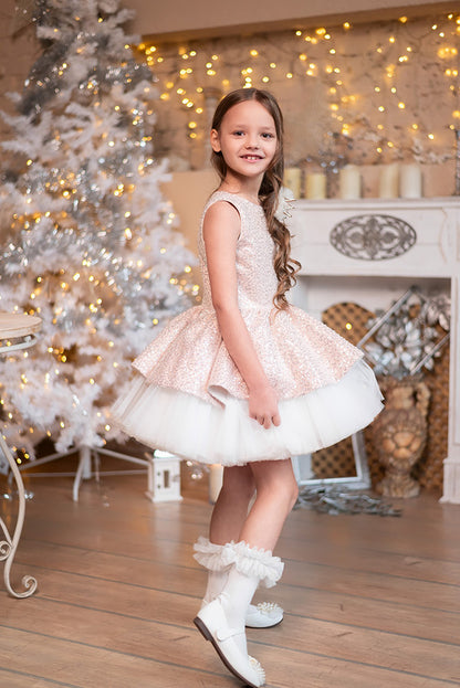 Grezna svētku kleita meitenei, gaiša, balta kleita, ar spīdumiem, bazilio kleita, svinīga kleita meitenei