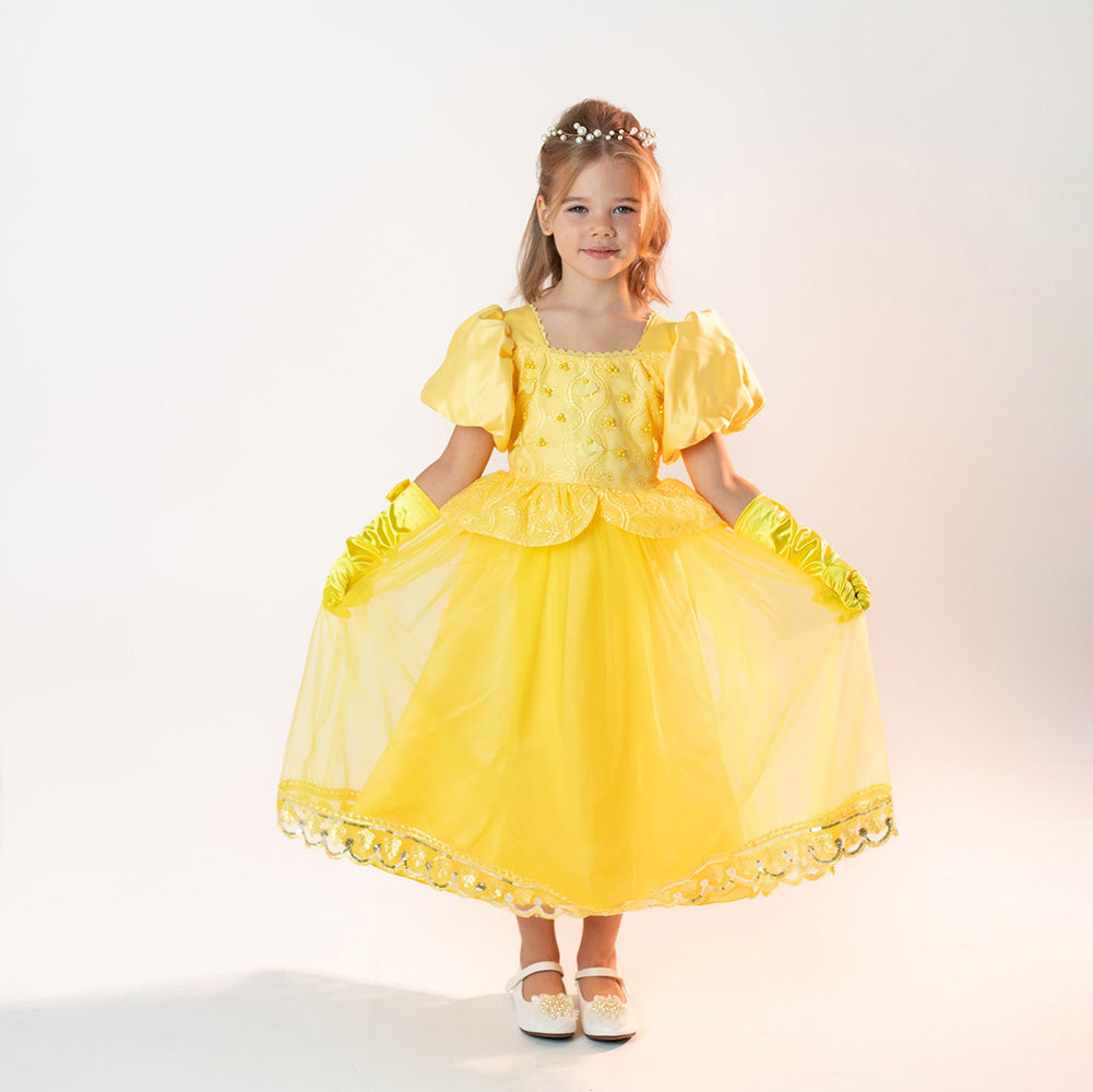 Princeses kleita Bella dzeltena kupla princeses kleita, 