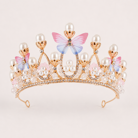 princeses kronis meitenei tauriņi akmeņi pērles