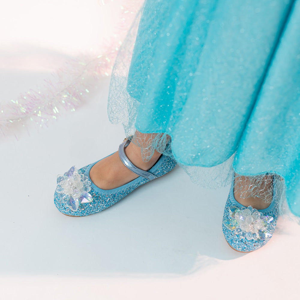 Frozen Elzas kurpes ar kristāliem zilas