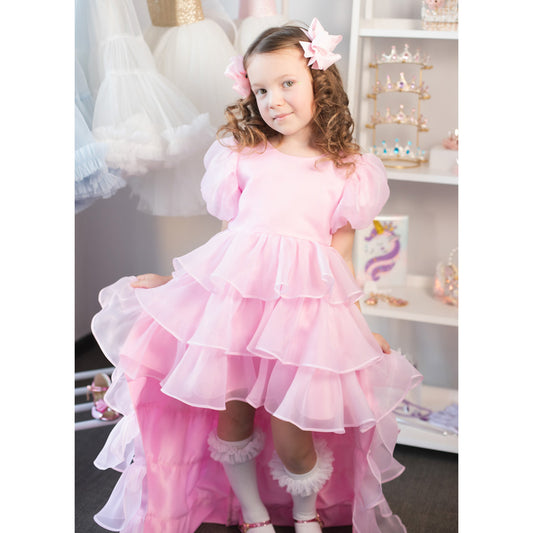 Grezna bērnu kleita ar volāniem rozā