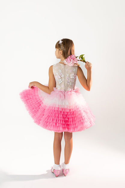 Roza kupla tilla svetku kleita meitenei  ar kokvilnas oderi 128. izmers Bazilio.lv premium kolekcija