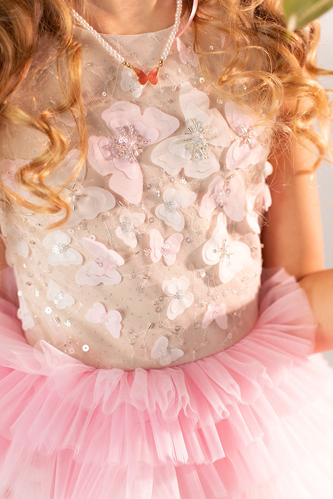 Roza kupla tilla svetku kleita meitenei  ar kokvilnas oderi 128. izmers Bazilio.lv premium kolekcija