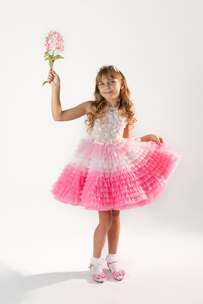 Roza kupla tilla svetku kleita meitenei  ar kokvilnas oderi 128. izmers Bazilio.lv premium kolekcija