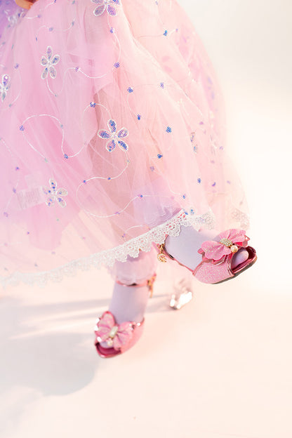 Bērnu augstpapēžu  rozā kurpes ar rozā tilla kleitu